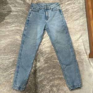 Worn one, American Eagle light wash high rise jeans